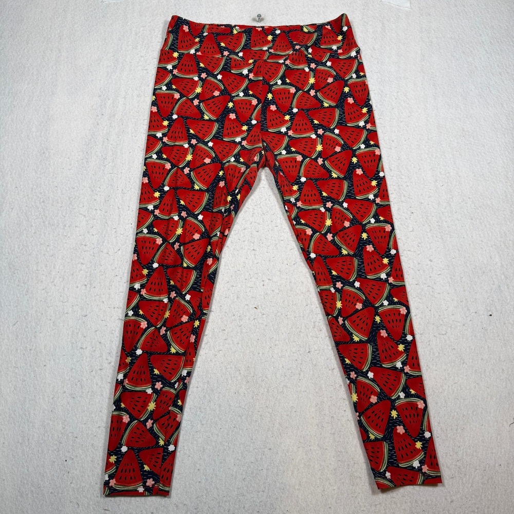 LuLaRoe Watermelon Print Leggings Womens Tall & Curvy Red Fruit Summer Stretch